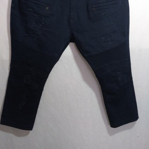 Makobi Prado Biker Jeans with Rip & Repair - Navy M 1786 Size 50X27 - Picture 3 of 9
